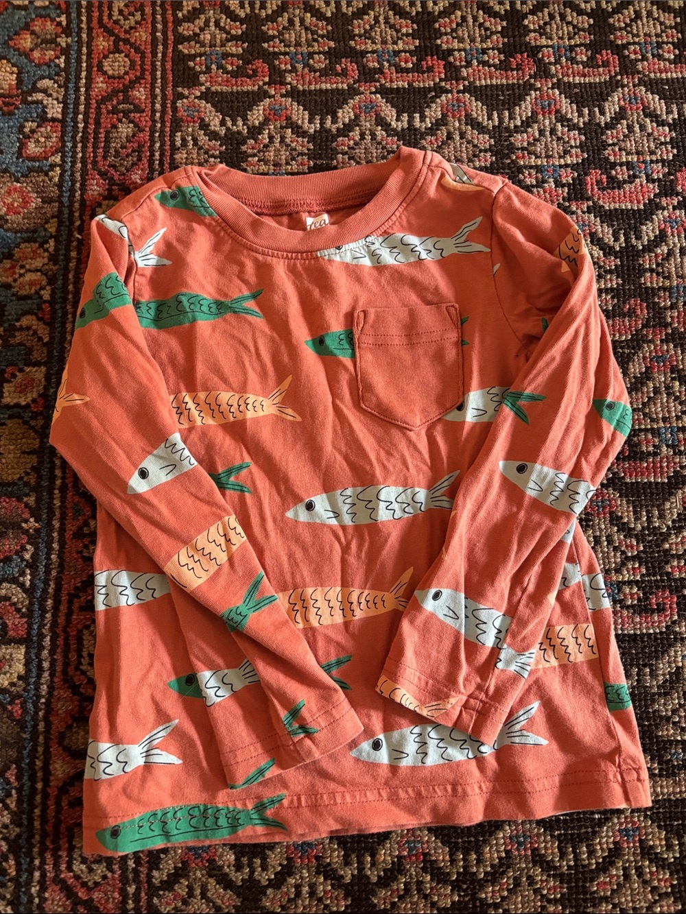 Tea Collection Orange Long-Sleeve Tee with Fish Print